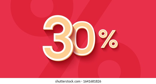 30 Percent Offer Background with paper numbers. For holiday finances template design