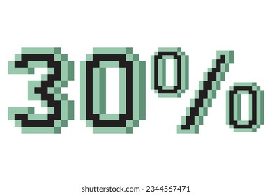 30 percent with pixel art 3d. Vector illustration