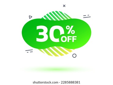 30 percent price off. Sale abstract shape badge, sticker or label. Discount, promotion banner template with gradient colors. Vector illustration. 