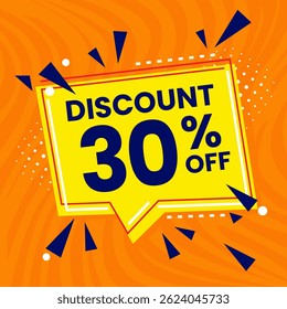 30 Percent Promotional Discount Banner Design with Yellow Balloon and Orange Background for Sales, Offers, and Marketing Promotions