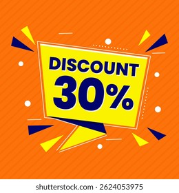 30 Percent Promotional Discount Banner Design with Yellow Balloon and Orange Background for Sales, Offers, and Marketing Promotions
