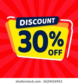 30 Percent Promotional Discount Banner Design with Yellow Balloon and Red Background for Sales, Offers, and Marketing Promotions