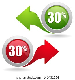 30 percent red and green button with arrow