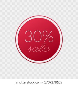 30 percent sale circle symbol. Vector isolated red icon on transparent background. Gradient sign for discount, web design, advertisement, element