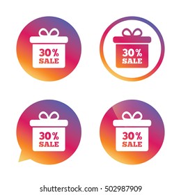 30 percent sale gift box tag sign icon.