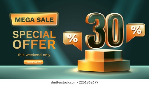 30 percent Special offer mega sale, Check and gift box. Sale banner and poster. Vector illustration.