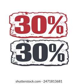 30 percent stamp card icon red and black vector design.