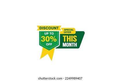 30 Percent THIS MONTH offer, clearance, promotion banner layout with sticker style.