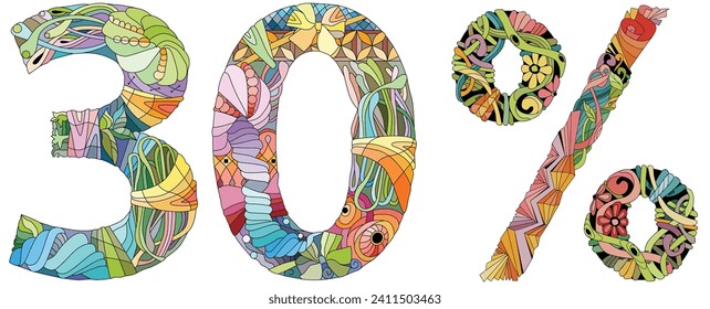 30 percent. Vector decorative zentangle object. Hand-painted art design
