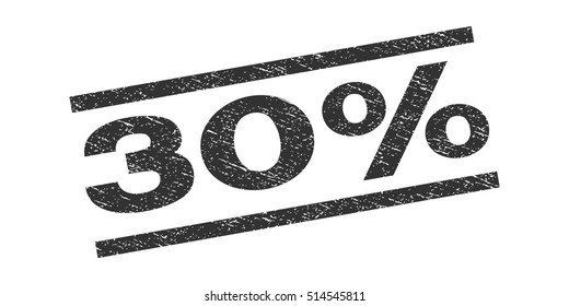 30 Percent watermark stamp. Text tag between parallel lines with grunge design style. Rubber seal stamp with scratched texture. Vector gray color ink imprint on a white background.