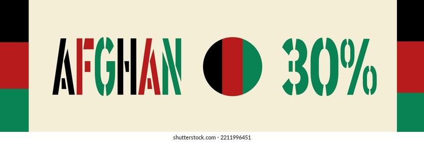 
30% percentage Afghan with Flag color vector art illustration with font, black,red and green color. Sign label.
