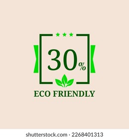 30% percentage Eco friendly stamp icons Vector illustration with Green organic plant leaf. Vector logo design