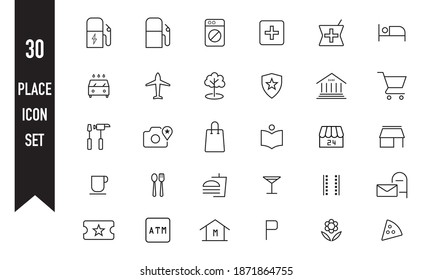 30 Place icon set, flat spot, place vector collection