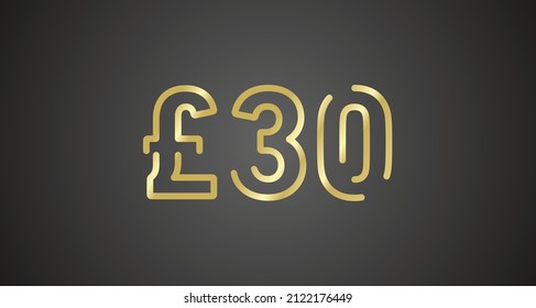 30 libras Sterling Internet promoción de la venta oferta venta gran venta y súper venta código de cupón oro £30 descuento regalo cupón de cupón negro fondo