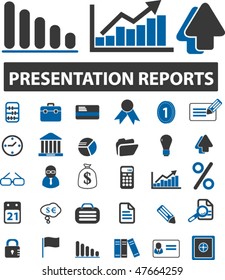 30 presentation reports signs. vector