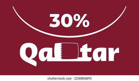 30% Katar Zeichen Vektorgrafik, weiße Schriftart, Draufsicht. perfekt für Hintergründe, soziale Medien, Designbedürfnisse und mehr
