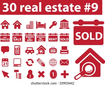 30 real estate icons. red version. vector