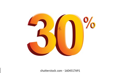 30% Realistic Vector 3D View Sign in Shiny Orange and Yellow Color