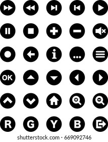 30 Round Transparent Black Media Control Icon Set