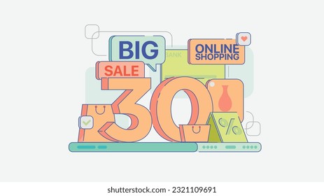 30 % Sale, Big sale, sold, sale, 30, pastel illustration, shop illustration, shopping, online shopping, new shop, dropshopping, online store, online shop, website, pastel vector illustration, clean