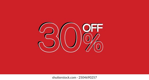 30% Sale off discount promotion set made of numbers isolated vector Illustration on red background 3d design for marketing promotions and sale generation offering 30% discount off prices banner