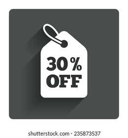 30% sale price tag sign icon. Discount symbol. Special offer label. Gray flat square button with shadow. Modern UI website navigation. Vector