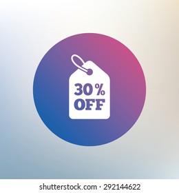 30% sale price tag sign icon. Discount symbol. Special offer label. Icon on blurred background. Vector