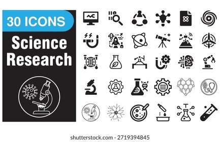 30 Science Research Icons Lab, Chemistry, Biology And Tech
