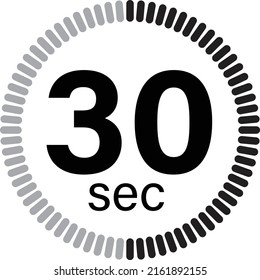 30 second timer clock icon on white background. 30 sec stopwatch icon countdown time digital stop chronometer sign. 30 second timer symbol. flat style.