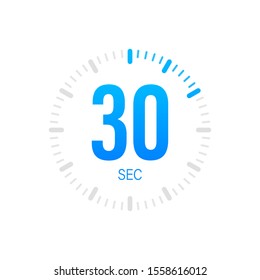 The 30 second, timer, stopwatch vector icon. 30 second Stopwatch icon in flat style. Vector stock illustration.