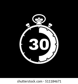 The 30 seconds, minutes stopwatch icon. Clock and watch, timer, countdown, stopwatch symbol. UI. Web. Logo. Sign. Flat design. App. Stock vector