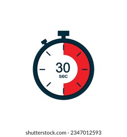 30 seconds , 30 sec stopwatch vector icon. Stopwatch icon in flat style on a white background. Vector.