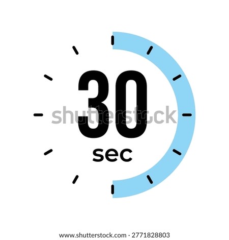 30 seconds timer icon with a blue progress arc and circular dial. Perfect for representing time intervals, countdowns, and time management in sports, business, or cooking contexts.