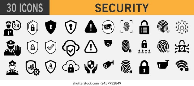 30 Sicherheits-Web-Icons, Cyber-Sicherheit, Passwort, Datenschutz, CCTV, Shield, Lock, Unlock, Guard, Safety