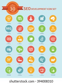 30 SEO Development icon set design,clean vector