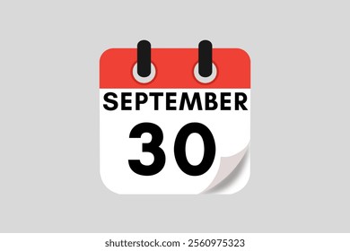 30 September calendar icon text page monthly web design on red, white, black and ash background vector, icon, or illustration with the month of September 30