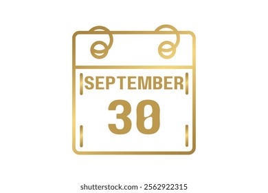 30 September calendar icon text page monthly web design on golden and white background vector, icon, or illustration with the month of September 30