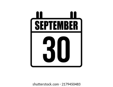 30 September calendar. Simple calendar page for the month of September. Black vector on white background.