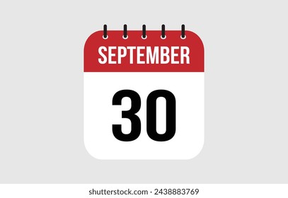 30 September Calendar. September Calendar Vector Illustration.