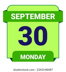 30. September, Montag. Datumsvorlage. Nützliches Design für Kalender- oder Veranstaltungswerbung. EPS10 Datei, Vektorgrafik. Einzeln auf weißem Hintergrund. 
