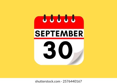 30 September month single day vector, illustration, calendar with red, black, white and yellow color background calendar September 30