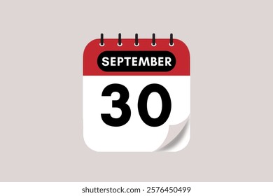 30 September month single day vector, illustration, calendar with rose red, black and off-white color background calendar September 30