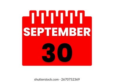 30 September month single day vector, illustration, calendar with red, black and white color background calendar icon of September 30