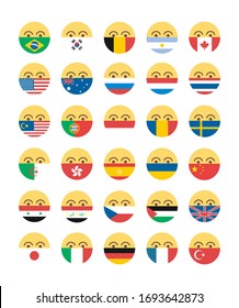 30 set emoji vector. novel coronavirus (covid 19) , face with mask medical, coutry flag, protection from infectious diansese, coronavirus, vector illustrations.