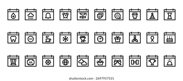 30 set of outline web calendar and date icons such as calendar, calendar, vector thin icons for report, presentation, diagram, web design, mobile app
