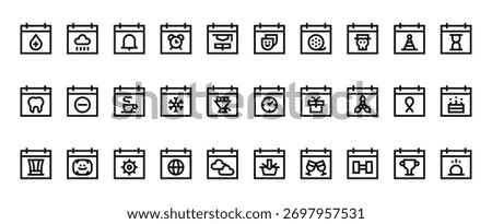 30 set of outline web calendar and date icons such as calendar, calendar, vector thin icons for report, presentation, diagram, web design, mobile app