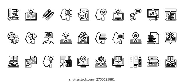 30 conjunto de iconos de la educación del aprendizaje del Web del esbozo tales como idea, educación, cosas, conocimiento, aprendizaje, Vector de la ciencia delgados iconos para el informe, presentación, diagrama, Diseño web, App móvil