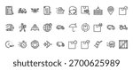 30 set of outline web logistics and shipping icons such as forklift, customer service, train, protection, hours delivery, punctual vector thin icons for report, presentation, diagram, web design,