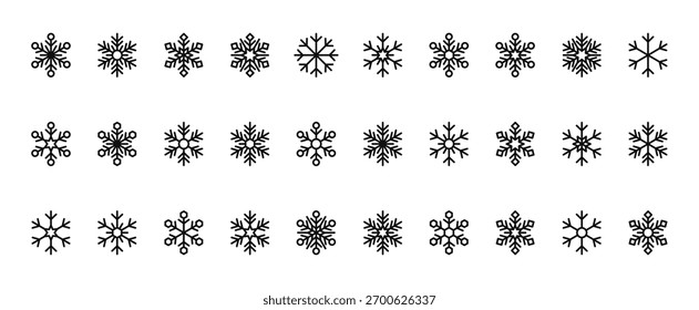 30 conjunto de iconos de copos de nieve de Web de contorno como copo de nieve, copo de nieve, copo de nieve, copo de nieve, Vector delgado iconos para el informe, presentación, diagrama, Diseño web, App móvil