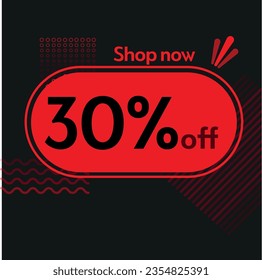 30% Shop now vector red and black elements black friday buy now online shop sticker marketing